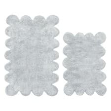 Image of Two Piece Scallop Bath Mat Set Non Slip - 100% Cotton Scalloped Bathroom Rugs