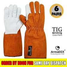 Image of ArmaDEX TIG Welding Gloves Premium Leather Gauntlets Flame Resistant - 6 Pairs