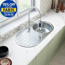 Image of Stainless Steel Single Bowl Kitchen Sink Round Left Hand Modern Drainer Wastes