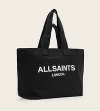 Image of Allsaints Ali Black Canvas Large Tote Bag ,Dual Handle Strap , New