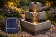 Image of Solar Powered Garden Water Fountain LED – Outdoor Cascade Water Feature Patio UK