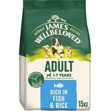 Image of 15kg James Wellbeloved 1-7 Years Adult Dry Dog Food Rich in Fish & Rice