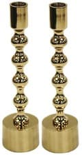 Image of 2-Pack 23cm Tall Aluminium Candle Holder, Gold - Ribbed Base Candlestick Set