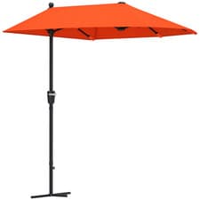 Image of Outsunny 2m Half Garden Parasol Market Umbrella w/ Crank Handle, Orange