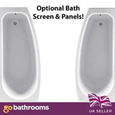Image of Compact Bathroom Space Saving White Acrylic Shower Bath 1700x700mm