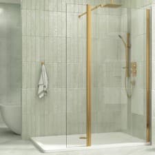Image of 300mm Brushed Brass Wet Room Flipper Panel Shower Screen 8mm Easy Clean Glass