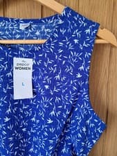 Image of Bright Blue Floral Sleeveless Size L Ruched/Tie Sides Stretchy Top BNWT Pep & Co
