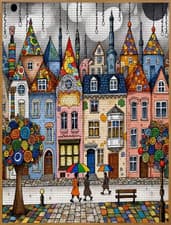 Image of Printed Cross Stitch Kit 11 ct Colourful Street Town Homes 30x40cm DIY UK