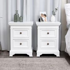 Image of Pair of White Two Drawer Bedside Tables bedroom furniture storage farmhouse