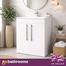 Image of 600mm White Bathroom Vanity Unit Basin Cabinet Floor Standing 2 Door