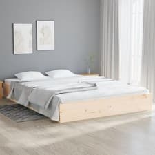 Image of Natural King Size Bed Frame without Mattress Solid Pine Wood - 150 x 200 cm