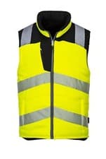 Image of PORTWEST PW3 Hi Vis Reversible Bodywarmer Quilted Padded Winter Safety PW374 UK