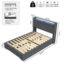 Image of NEW OTTOMAN STORAGE UPHOLSTERED BED FRAME WITH SOCKET & LED LIGHT & DRAWER 3-5FT