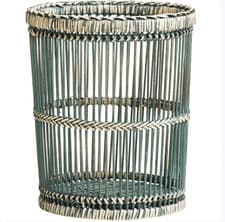 Image of Rustic White Washed Rattan Waste Bin Bathroom Wicker Basket 23cm Modern Boho NEW