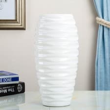 Image of White Flower Vase Glazed Home Decor Ornament Cylinder Embossed Pot 20cm 30cm NEW