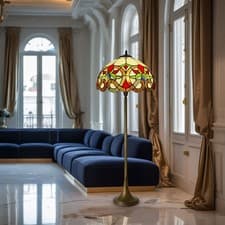 Image of Vintage 16" Tiffany Style Stained Glass Floor Lamp – Handcrafted Home Décor UK