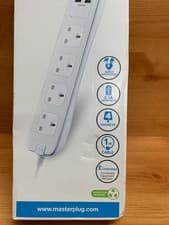 Image of Masterplug Surge PROTECTED  White 4 socket Extension lead with USB, 1m USB  2.1A