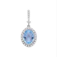 Image of 9ct White Gold 1.77ct Oval Blue Topaz Gemstone & 0.17ct Diamond Pendant (0462)
