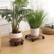 Image of 2Pcs 30Cm Plant Pot Holder Wooden Mover Trolley Stand Wheel Garden Flower Pot UK