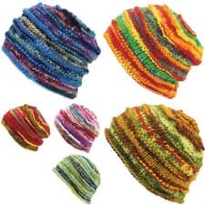 Image of Wool Knit Beanie Hat Handmade Men Ladies Warm Winter Space Dye Ribbed