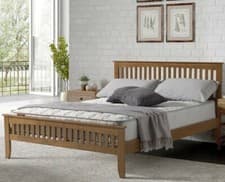 Image of SOLID WOOD BED FRAME SHAKER STYLE OAK SINGLE DOUBLE 5FT KINGSIZE MATTRESS OPTION