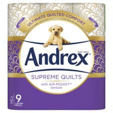 Image of Andrex Supreme Quilts Toilet Tissue - 9 Luxury Rolls