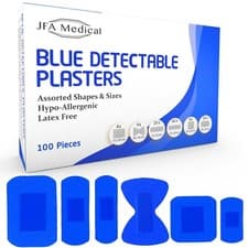 Image of Blue Detectable Plasters, Assorted(6 sizes) 100 Plasters per box, JFA Medical