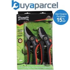 Image of Wilkinson Sword Bypass & Anvil Pruner Secateurs Twin Pack Gardening Set
