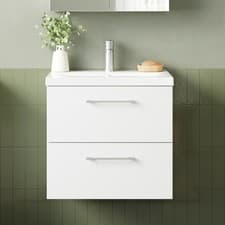 Image of Nuie Arno Wall Hung 2-Drawer Vanity Unit with Basin-1 600mm Wide - Gloss White