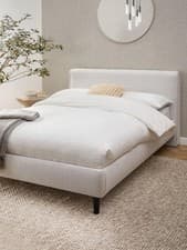 Image of Carla Fabric Double Bed Frame - Natural | Padded Headboard | Sprung Slats