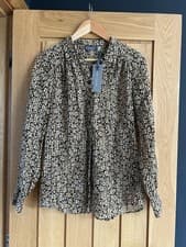 Image of Mint Velvet Yellow Floral Burn Out Shirt New Small Rrp £79
