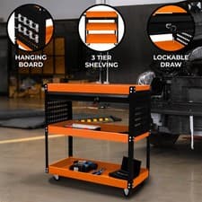 Image of Tool Storage Trolley 3 Tier Cart Lockable Drawer Workshop Garage Heavy Duty