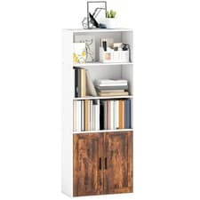 Image of HOMCOM 5-Tier Bookcase, Tall Bookshelf with Adjustable Shelf, Rustic Brown
