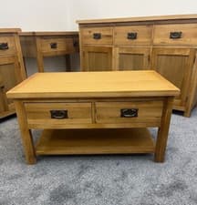 Image of Oak Coffee Table with Drawers – Wooden Living Room Table Fully Built