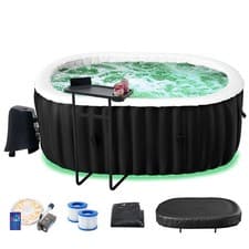 Image of H&ZT Inflatable Hot Tub with 8 Color LED Light 2 Person Oval Blow up Hot Tub Spa