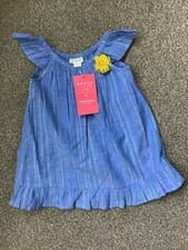 Image of Monsoon dress elodie 6-12 months baby girl RRP £18 Lovely Blue SUMMER/ New/Gift