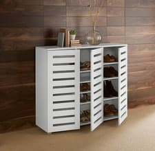 Image of Oslo 2 & 3 Door Wooden Shoe Storage Cabinet Rack Stand Cupboard Slatted Doors