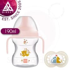 Image of MAM Learn to Drink Cup Pink 190ml│with Handles & Soother│Removable Valve│6m+