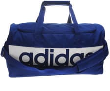 Image of ADIDAS MEDIUM LINEAR PERFORMANCE BLUE/WHITE DUFFEL BAG GYM TRAVEL SCHOOL SPORTS