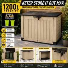 Image of 1200L Garden Storage Shed Box Keter Store It Out Max Beige Brown Waterproof UK