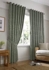 Image of Tivoli Jacquard Leaf Curtains Eyelet Top, Lined Curtains, 6 Fab Colours
