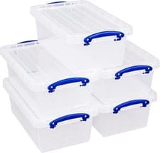 Image of Really Useful Box 5.5 litre nestable Storage boxes with lids Clear (Pack of 5 )