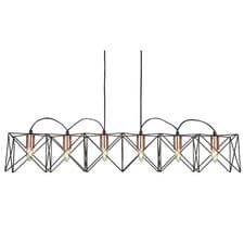 Image of 6 Lights LED Matt Black Finish Frame Pendant Ceiling Light with Copper Detail