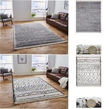 Image of Contemporary Boho 5402 Soft Shaggy Pile Moroccan Berber Style Living Room Rug