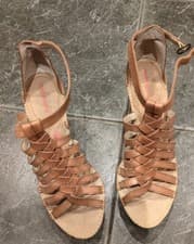 Image of Hush Puppies Brown Leather Wedge Heel Sandals Strappy Slingback UK Size 7 New