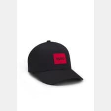 Image of Accessories Hugo Men-X Cotton Twill Cap with Red Logo Label in Black