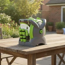 Image of 15m Compact Hose Reel - Portable Garden Hose with 5 Spray Nozzles & Trigger Gun