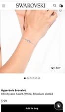 Image of Swarovski Hyperbola Bracelet White Rhodium Plated Infinity and Heart Design