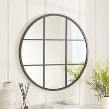 Image of Wall Mirror Industrial Medium Round Window - Black Metal Frame – Diameter 80cm