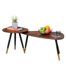 Image of HOMCOM Coffee Table Set of 2 Nesting End Side Tables for Living Room, Walnut
